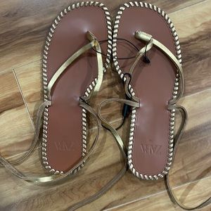 Zara lace up sandals Brown and Gold size 39 NWT